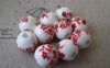 Accessories - 20 Pcs Of Hand Painted Lovely Red Flower Chinese Ceramic Beads 10mm A573