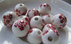 Accessories - 20 Pcs Of Hand Painted Lovely Red Flower Chinese Ceramic Beads 12mm  A2733