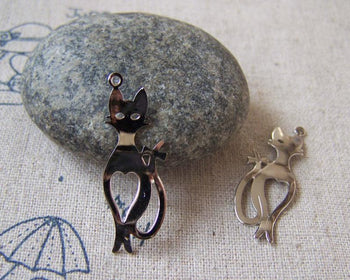 Accessories - 20 Pcs Of Platinum White Gold Tone Brass Flat Heart Bow Cat  Charms 10x30mm A5399