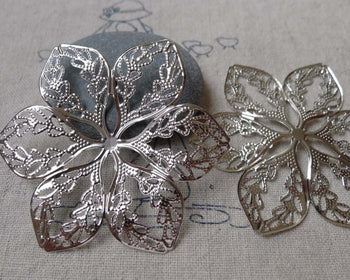 Accessories - 20 Pcs Of Platinum White Gold Tone Filigree Huge Flower Embellishments 48mm A7080