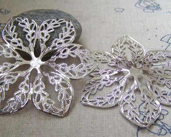 Accessories - 20 Pcs Of Platinum White Gold Tone Filigree Huge Flower Embellishments 57mm A2254