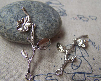 Accessories - 20 Pcs Of Platinum White Gold Tone Flower Branch Charms 13x41mm A2432
