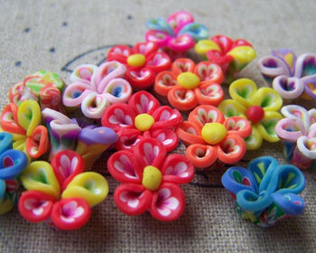 Accessories - 20 Pcs Of Polymer Clay Five Leaf Flower Cabochon Assorted Color 10mm A1046