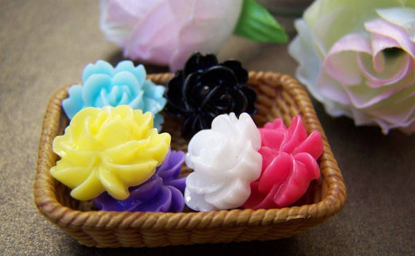 Accessories - 20 Pcs Of Resin Round Flower Cameo Cabochon Assorted Color 14mm A3970