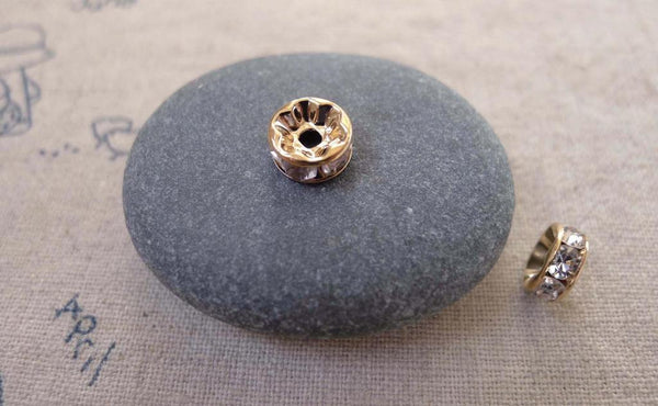 Accessories - 20 Pcs Of Rose Gold Tone Brass Rondelle Clear Rhinestone Spacer Beads 8mm A7436