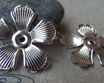 Accessories - 20 Pcs Of Silver Tone Flower Spacer Bead Caps 33mm A3433