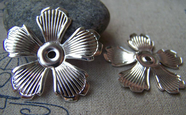 Accessories - 20 Pcs Of Silver Tone Flower Spacer Bead Caps 33mm A3433