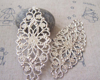 Accessories - 20 Pcs Of Silvery Gray Color Filigree Flower Embellishments 35x80mm A5087