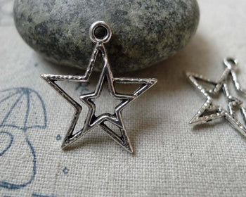 Accessories - 20 Pcs Of Tibetan Silver Antique Silver Double Star Charms 21x23mm  A6333