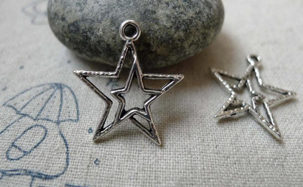 Accessories - 20 Pcs Of Tibetan Silver Antique Silver Double Star Charms 21x23mm  A6333