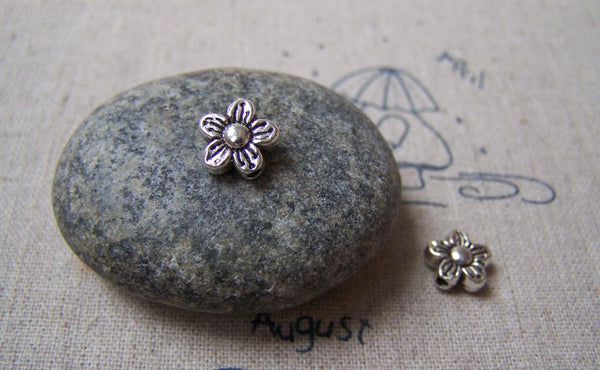 Accessories - 20 Pcs Of Tibetan Silver Antique Silver Lovely Flower Beads 9x9mm A4999