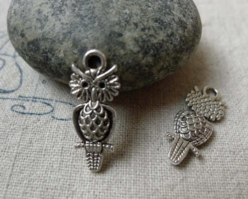 Accessories - 20 Pcs Of Tibetan Silver Antique Silver Lovely Owl Charms 9x19mm A6544