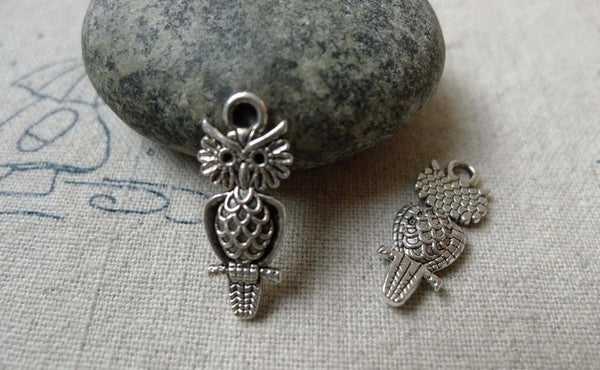 Accessories - 20 Pcs Of Tibetan Silver Antique Silver Lovely Owl Charms 9x19mm A6544
