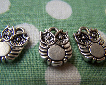 Accessories - 20 Pcs Of Tibetan Silver Antique Silver Lovely Owl Charms Double Sided 10x14mm A1849