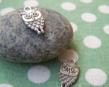 Accessories - 20 Pcs Of Tibetan Silver Antique Silver Lovely Owl Charms Double Sided 9x15mm A1851