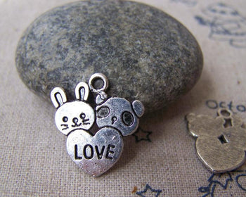 Accessories - 20 Pcs Of Tibetan Silver Antique Silver Rabbit And Panda Love Charms 18x20mm  A5017