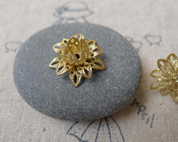 Accessories - 20 Pcs Raw Brass 3D Filigree Flower Charms Findings 8x16mm A7294