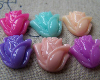 Accessories - 20 Pcs Resin Tulip Flower Cameo Cabochon Assorted Color 14x14mm A3973