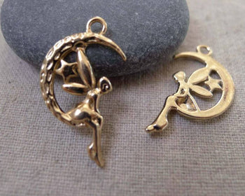 Accessories - 20 Pcs Rose Gold Tone Fairy Angel On Crescent Moon Charms Pendants  A7413