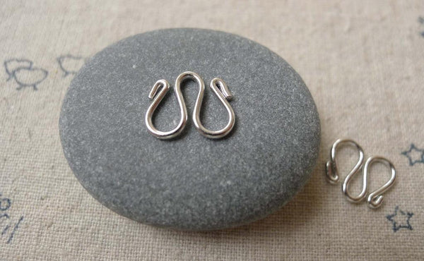 Accessories - 20 Pcs Silvery Gray Nickel Tone Brass M Bail Clasps Chain End Connector 10x13mm  A7137