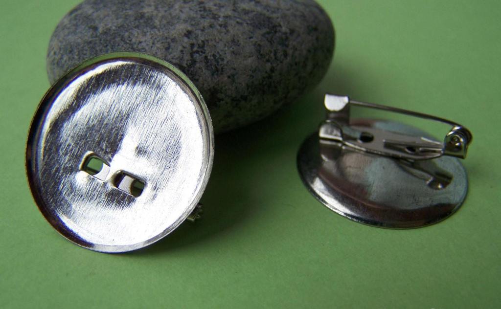 Accessories - 20 Pcs Silvery Gray Nickel Tone Brooch Back Base Bezel With Safety Pin Match 19mm Cameo A3714
