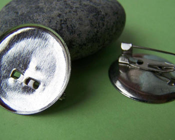 Accessories - 20 Pcs Silvery Gray Nickel Tone Brooch Back Base Bezel With Safety Pin Match 19mm Cameo A3714