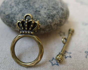 Accessories - 20 Sets Of Antique Bronze Filigree Crown Toggle Clasps A5914