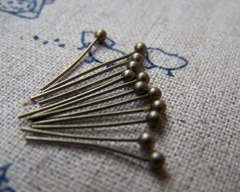 Accessories - 200 Pcs Of Antique Bronze Brass Ball End Headpin - 25G - 14mm A3325