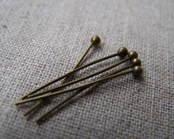 Accessories - 200 Pcs Of Antique Bronze Brass Ball End Headpin - 25G - 23mm A2753