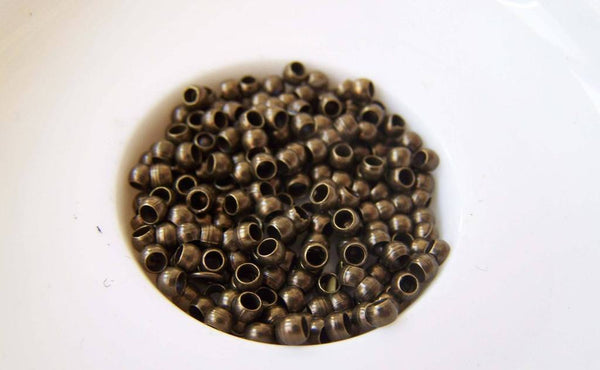 Accessories - 200 Pcs Of Antique Bronze Brass Crimp Beads 3mm A5279