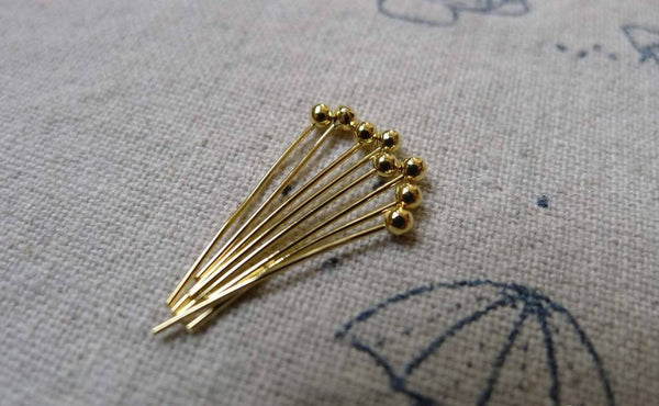 Accessories - 200 Pcs Of Gold Tone Brass Ball End Headpin - 25G - 18mm A6609