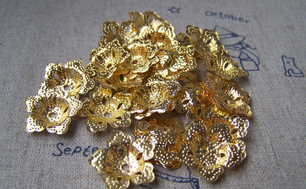 Accessories - 200 Pcs Of Gold Tone Filigree Flower Beads Cap 15mm A2058