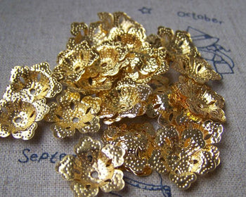 Accessories - 200 Pcs Of Gold Tone Filigree Flower Beads Cap 15mm A2058