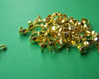 Accessories - 200 Pcs Of Gold Tone Fold Over Clamshell Clasps Bead Tips 3x9mm A2402