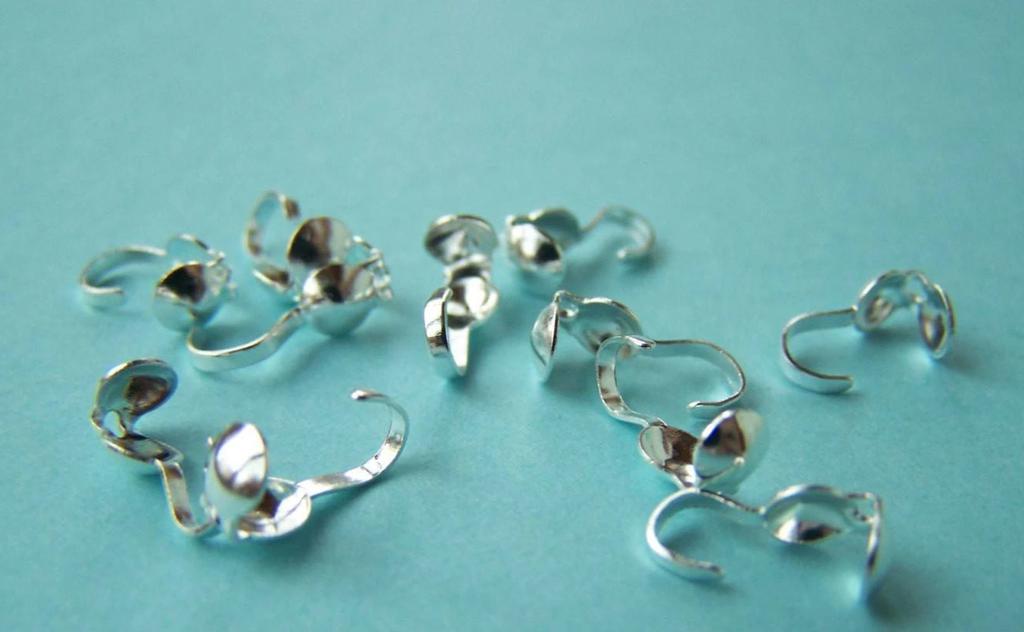 Accessories - 200 Pcs Of Silver Tone Fold Over Clamshell Clasps Bead Tips 3x9mm  A2124