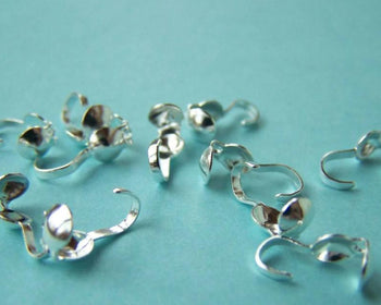 Accessories - 200 Pcs Of Silver Tone Fold Over Clamshell Clasps Bead Tips 3x9mm  A2124