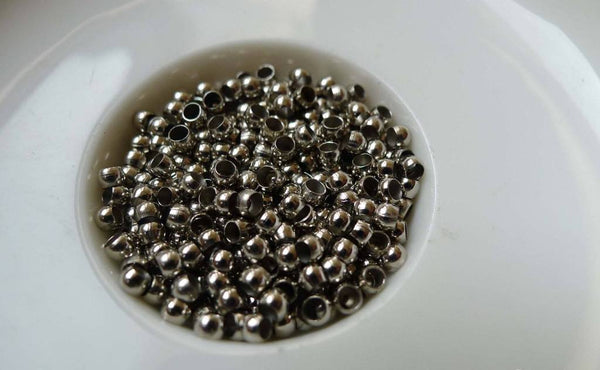 Accessories - 200 Pcs Of Silvery Gray Nickel Tone Brass Crimp Beads 3mm A5667