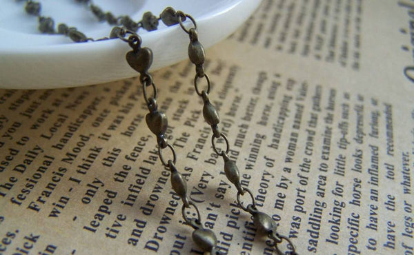 Accessories - 3.3 Ft (1m) Antique Bronze Brass Heart Link Chain Soldered Links A2014