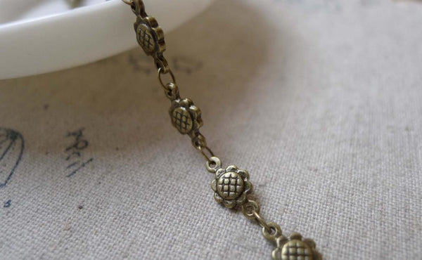 Accessories - 3.3 Ft (1m) Of Antique Bronze Brass Round Sunflower Link Chain A7070