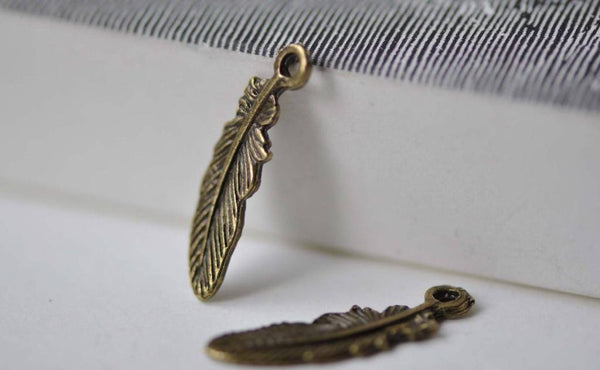 Accessories - 30 Pcs Antique Bronze Feather Wing Charms 6x22mm A7419