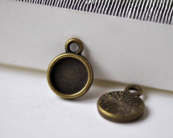 Accessories - 30 Pcs Antique Bronze Round Bezel Settings Pendant Tray Match 8mm Cabochon Radial Design A7880