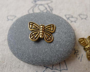 Accessories - 30 Pcs Antique Gold Pewter Butterfly Beads 11x15mm A7293