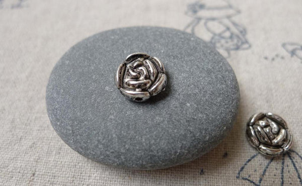 Accessories - 30 Pcs Antique Silver Plum Flower Rondelle Beads 3x10mm Double Sided A7240