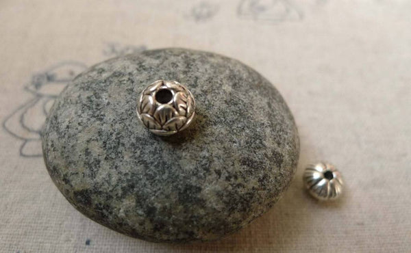 Accessories - 30 Pcs Antique Silver Round Lotus Flower Rondelle Beads 5x8mm A6236