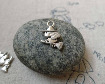 Accessories - 30 Pcs Antique Silver Witch Broom Charms 9x11mm Double Sided  A6463