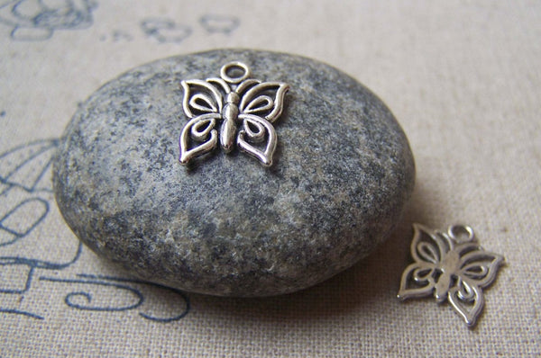 Accessories - 30 Pcs Butterfly Charms Antique Silver Filigree Pendants 12mm A4776