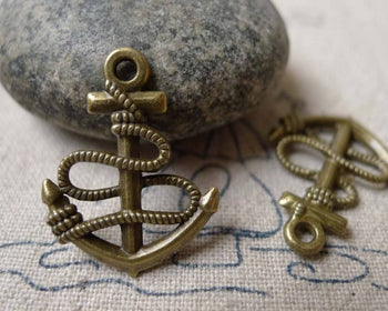 Accessories - 30 Pcs Of Antique Bronze Coiled Anchor Charms 18x24mm A6904