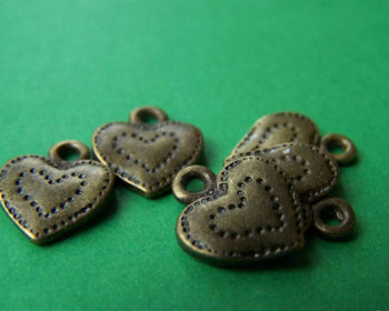 Accessories - 30 Pcs Of Antique Bronze Dotted Heart Charms 11x13mm A1507