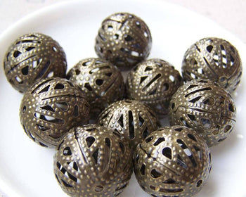 Accessories - 30 Pcs Of Antique Bronze Filigree Ball Spacer Beads Size 18mm A2719