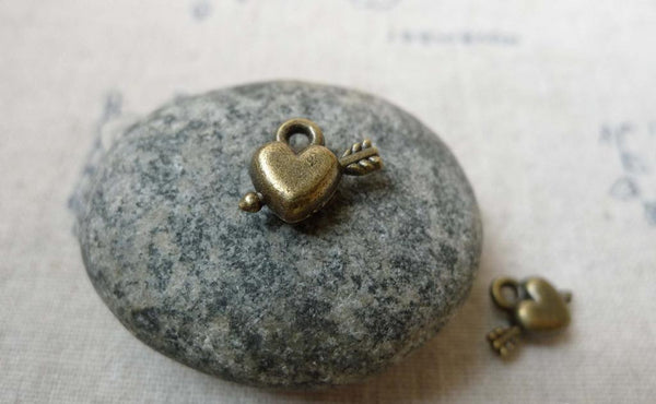 Accessories - 30 Pcs Of Antique Bronze Heart Arrow Charms 7.5mm A6019